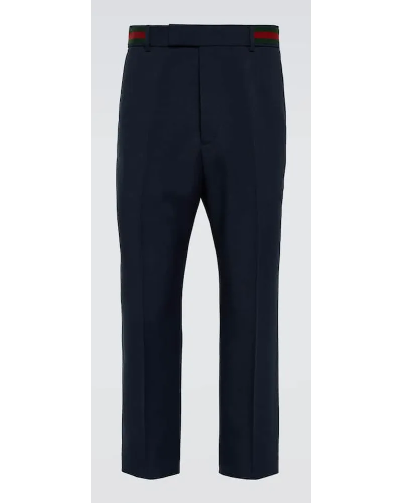 Gucci Gerade Hose Web Stripe Blau