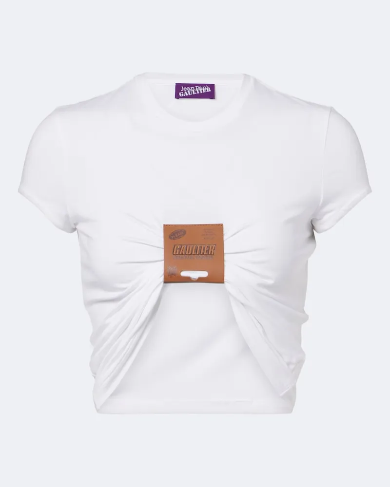 Jean Paul Gaultier Cropped T-Shirt mit Leder Weiß