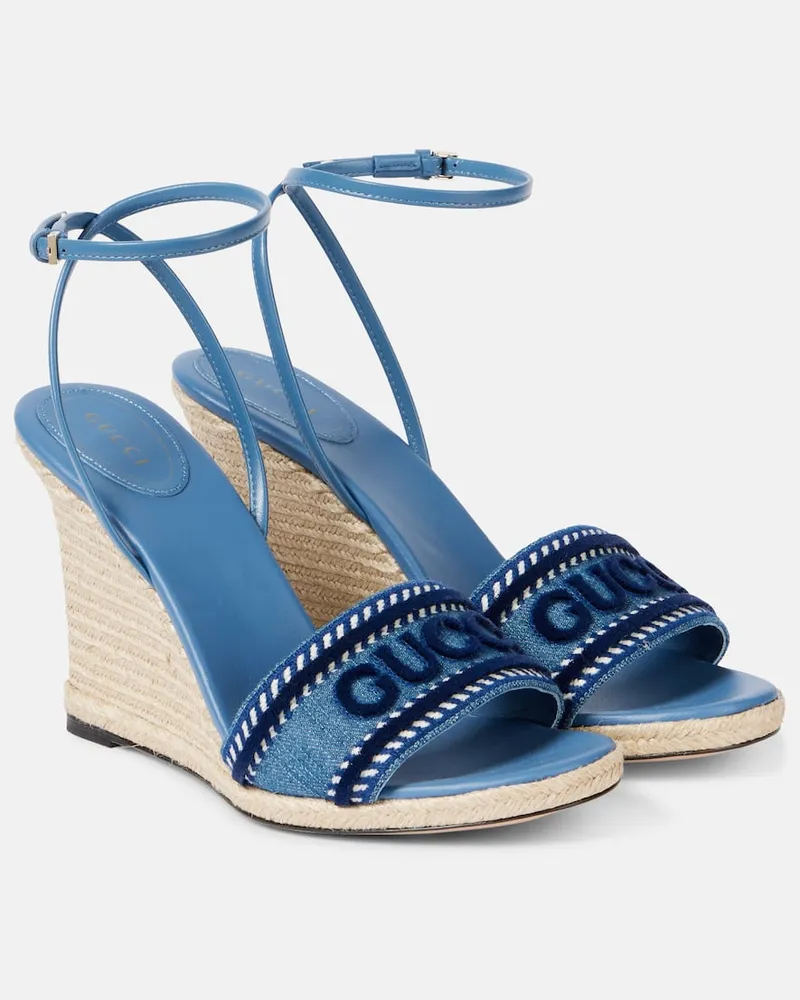 Gucci Espadrille-Wedges aus Denim Blau