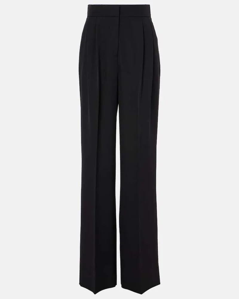 Erdem Weite High-Rise-Hose aus Wolle Schwarz