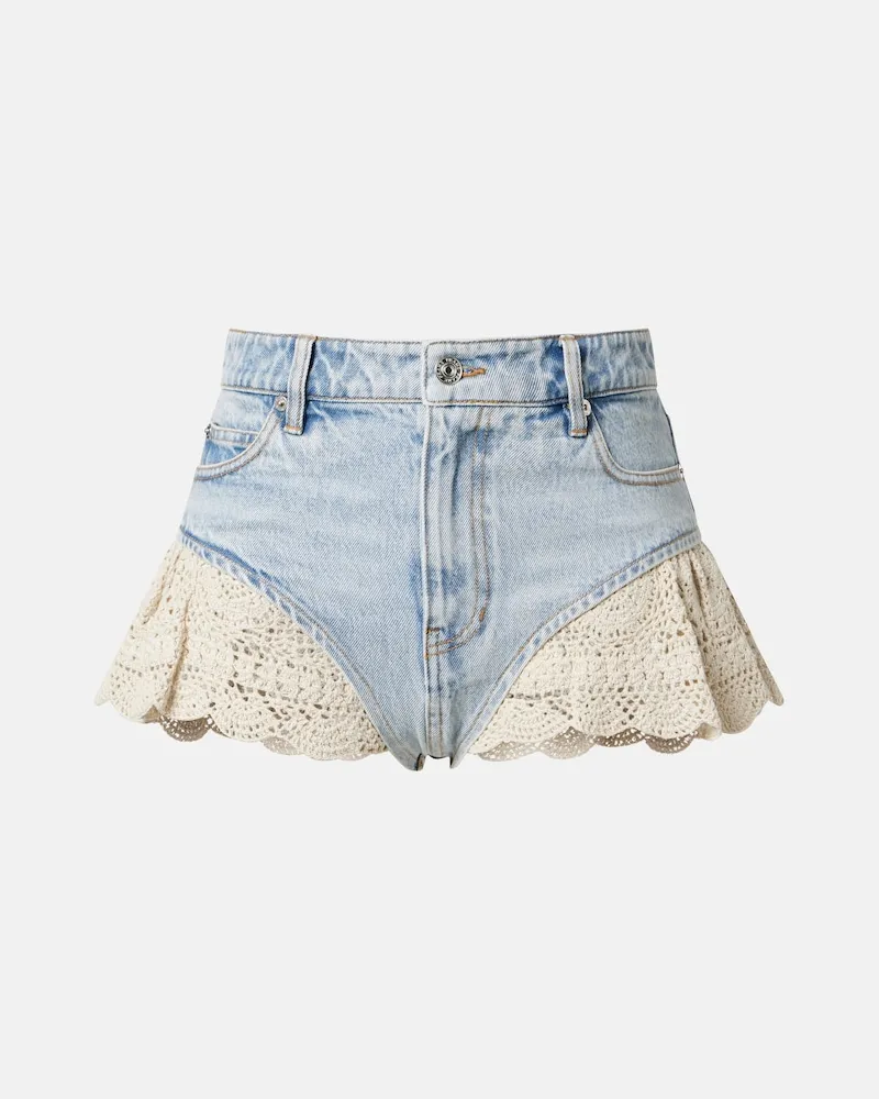 Frame Denim Shorts aus Häkelstrick Blau