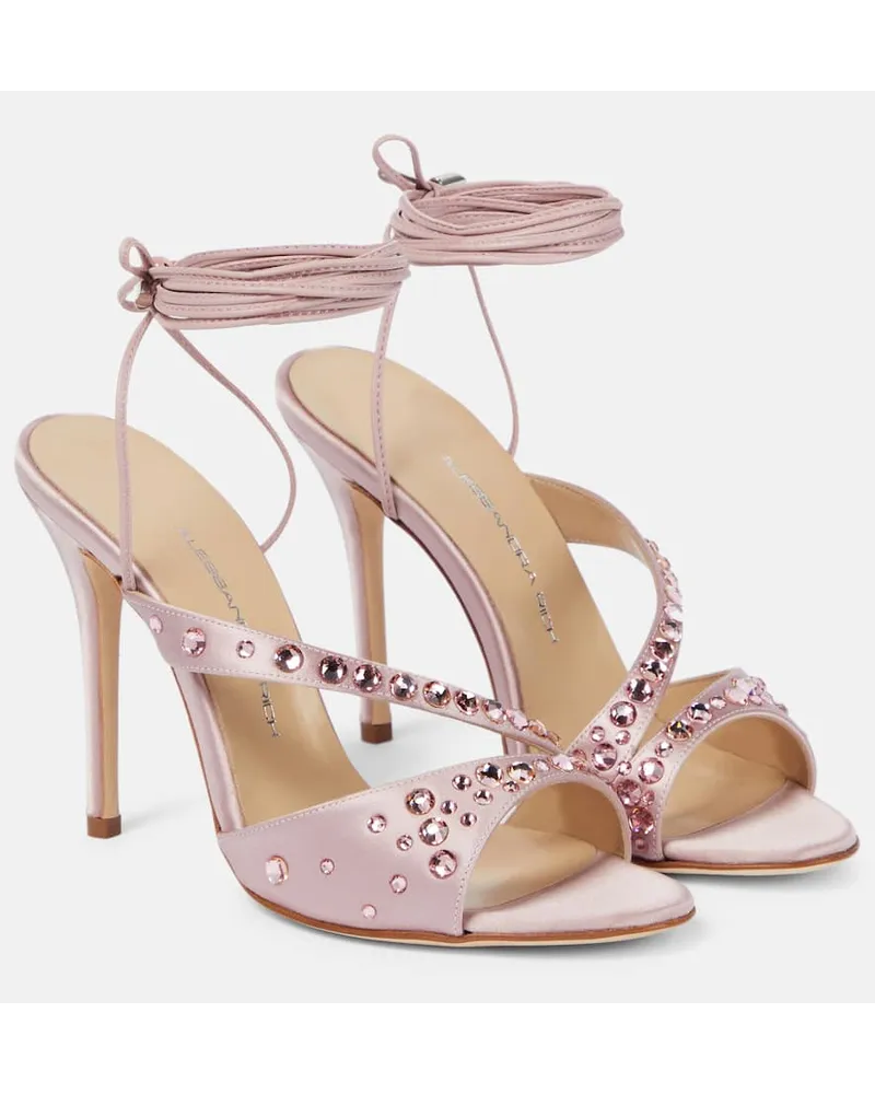 Alessandra Rich Verzierte Sandalen aus Satin Pink
