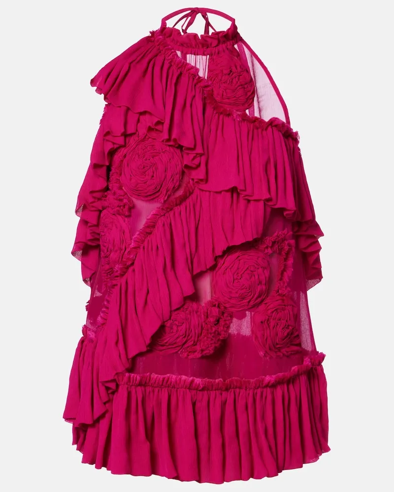 Dries van Noten Gerüschtes Top mit floraler Applikation Rosa