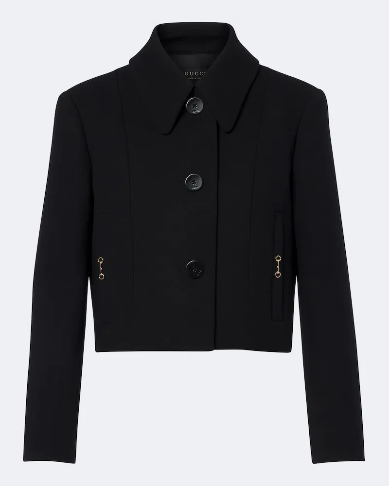 Gucci Cropped-Jacke Horsebit aus Woll-Crêpe Schwarz