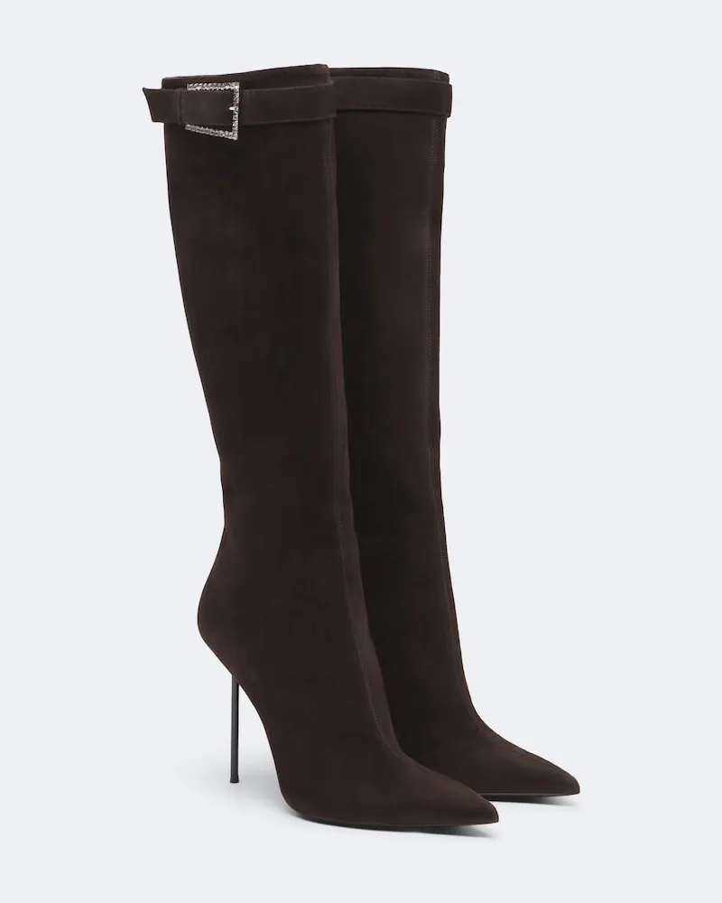 Paris Texas Verzierte Stiefel Lidia aus Veloursleder Braun