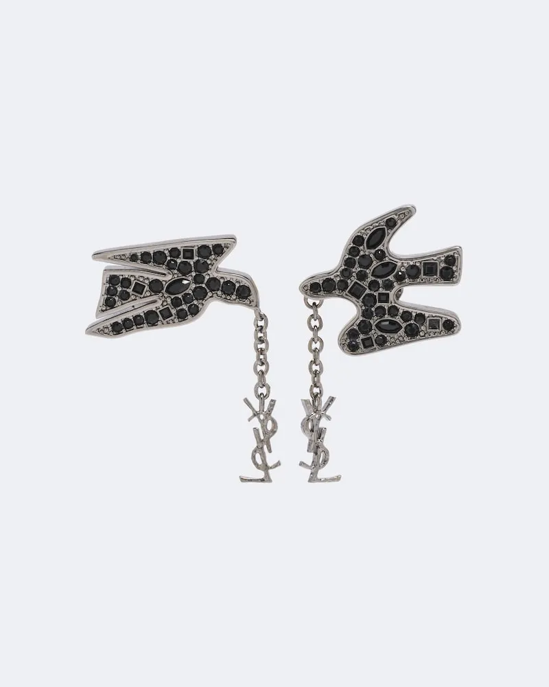 Saint Laurent Ohrringe Cassandre mit Kristallen Schwarz