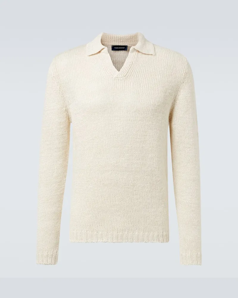 Thom Sweeney Polopullover aus einem Leinengemisch Beige