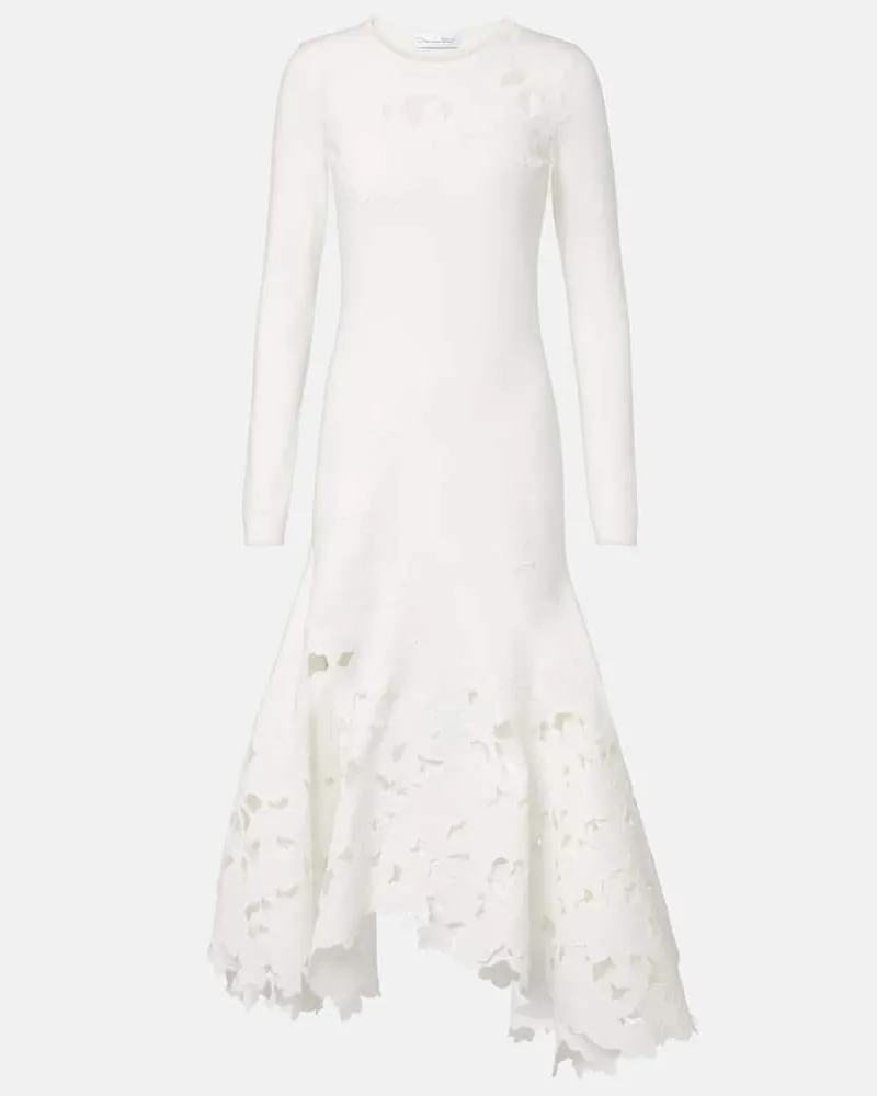Oscar de la Renta Midikleid mit Spitze Weiã
