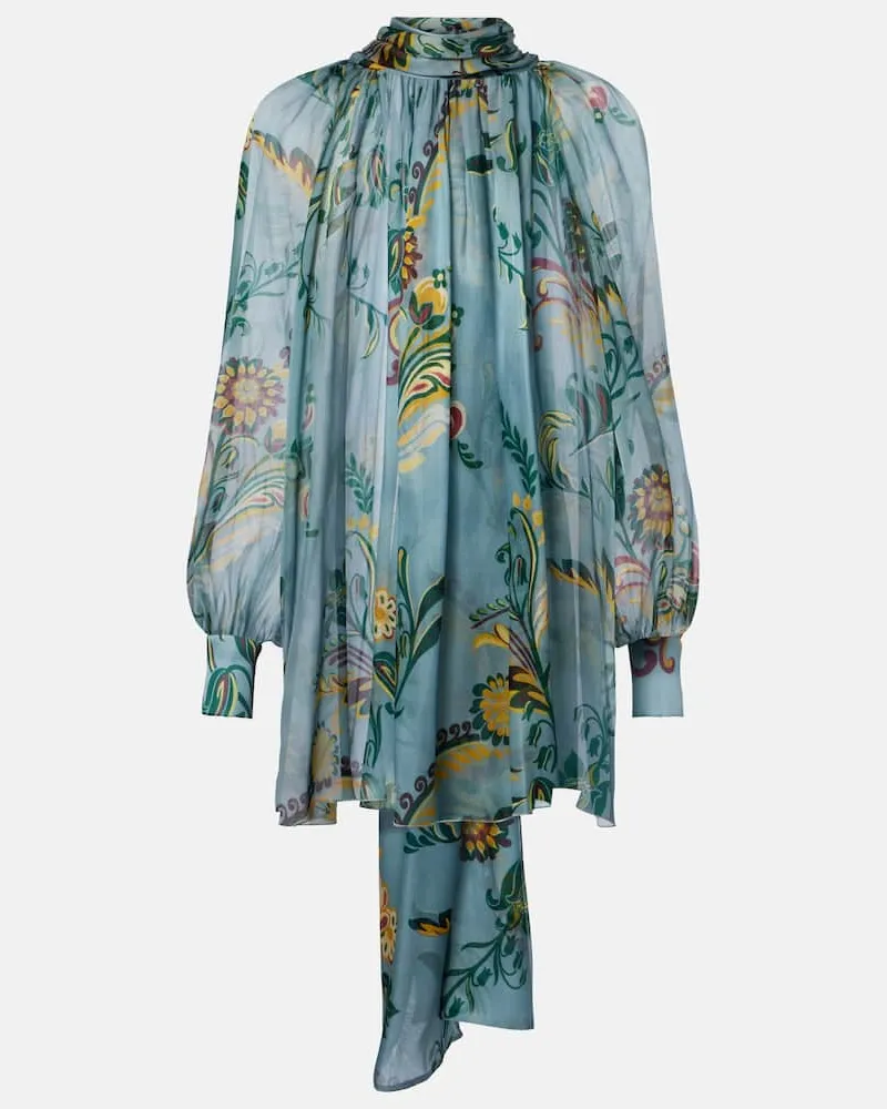 Etro Bedrucktes Top aus Seide Blau