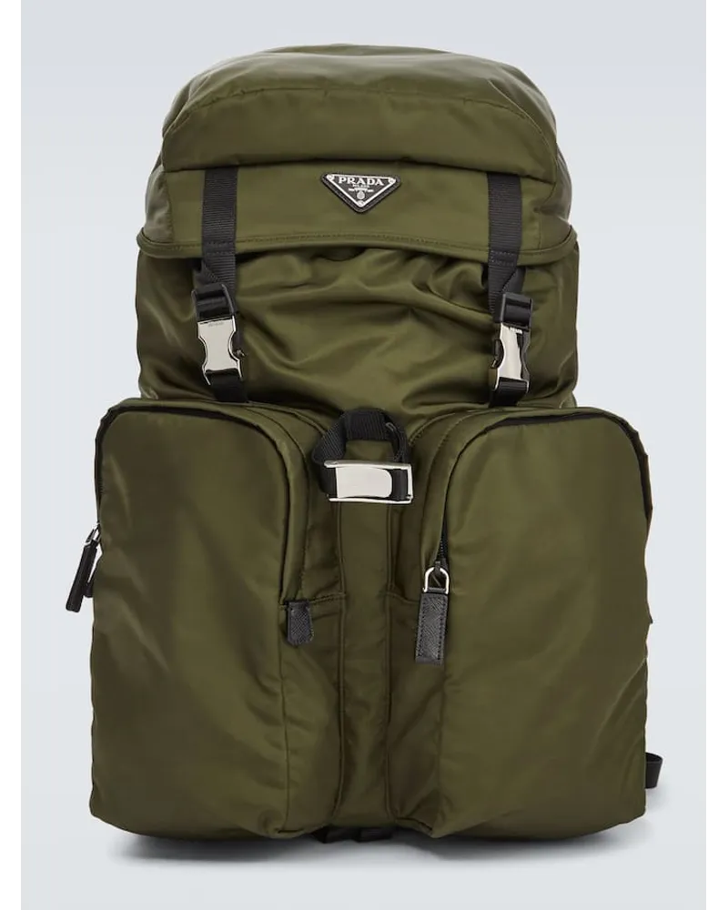 Prada Rucksack aus Re-Nylon mit Leder Schwarz