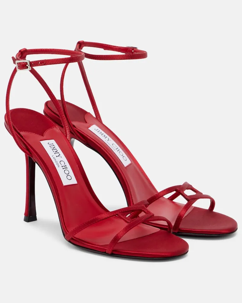 Jimmy Choo Sandalen Leo 100 aus Satin Rot