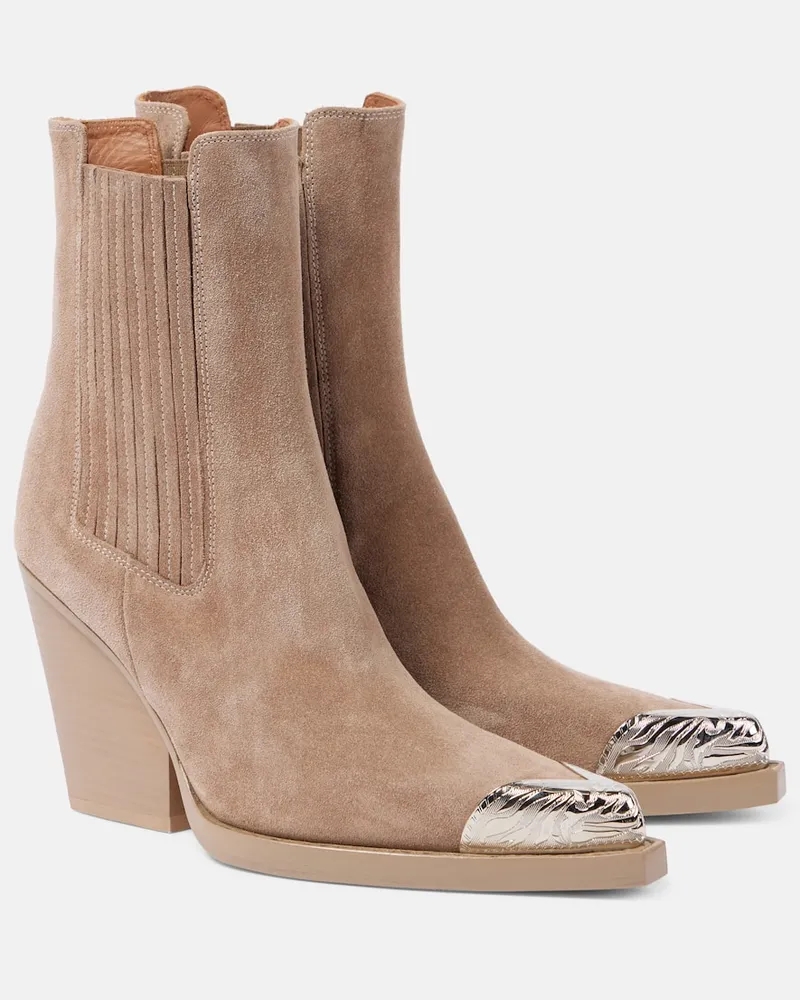 Paris Texas Ankle Boots Dallas 100 aus Veloursleder Beige