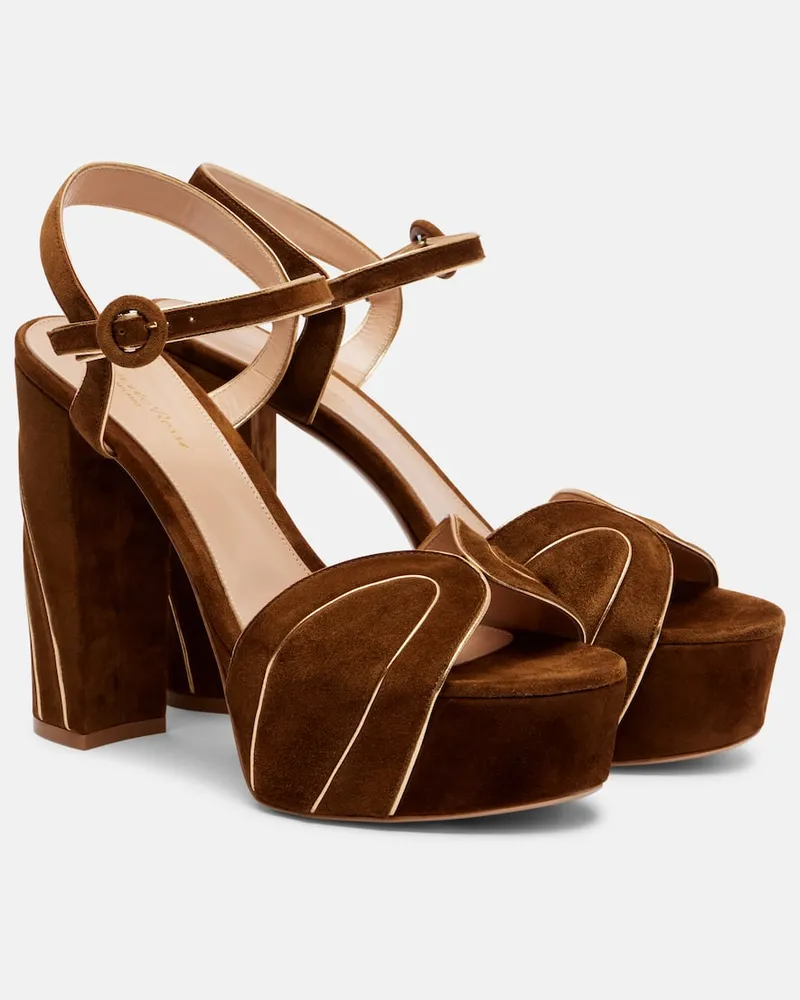 Gianvito Rossi Plateausandalen 125 aus Veloursleder Braun