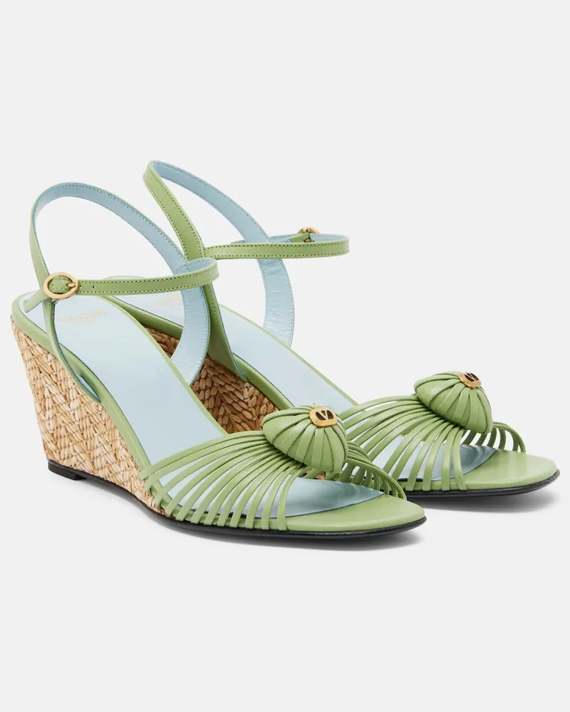Valentino Garavani Wedge-Sandalen Cœur Royal aus Leder Grün