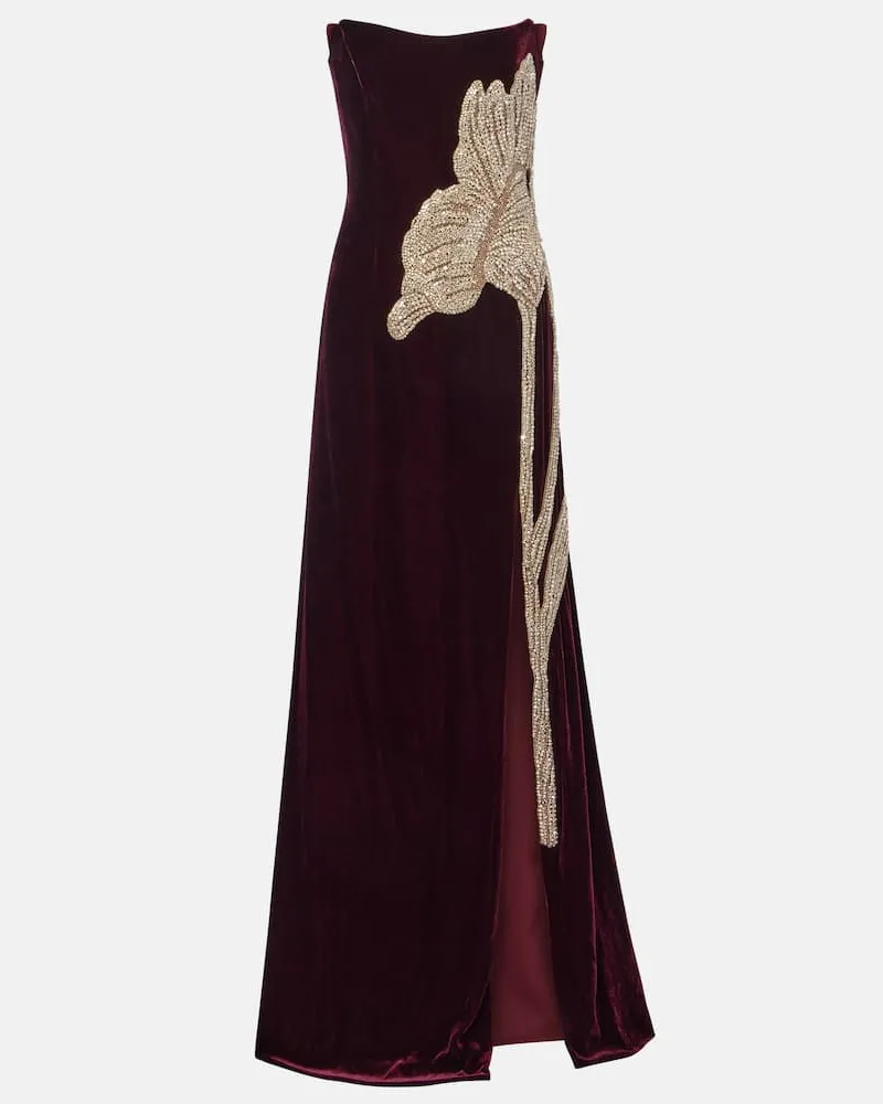 COSTARELLOS Robe aus Samt mit Kristallen Burgund