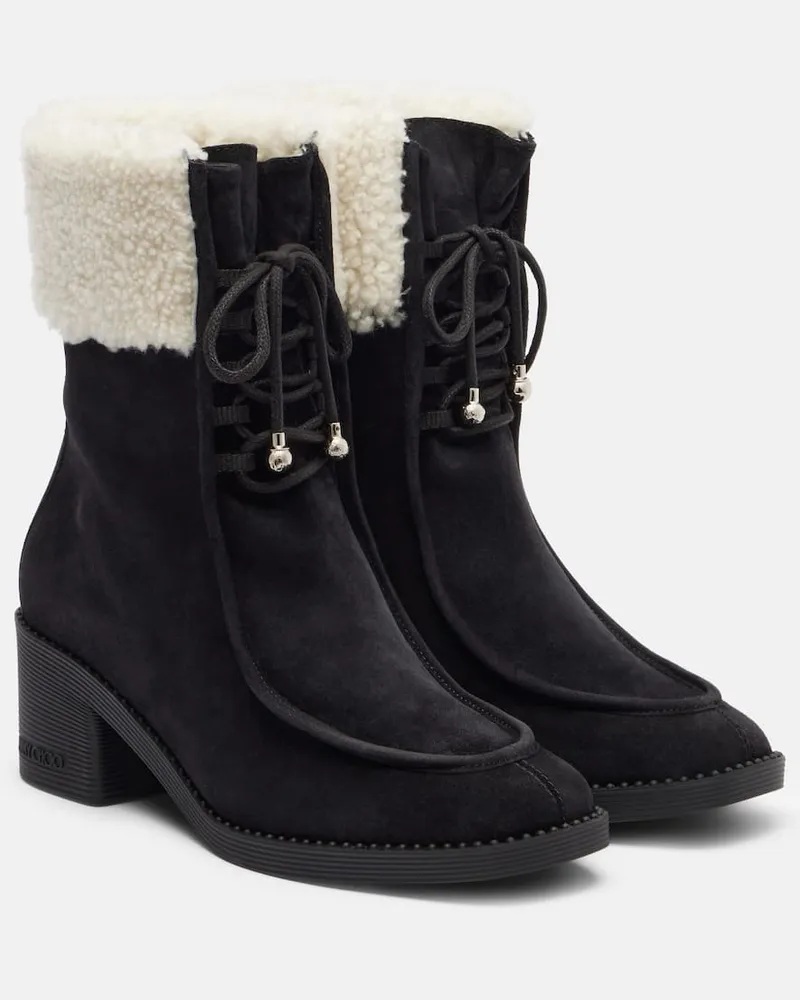 Jimmy Choo Ankle Boots Hali 60 aus Veloursleder mit Shearling Schwarz