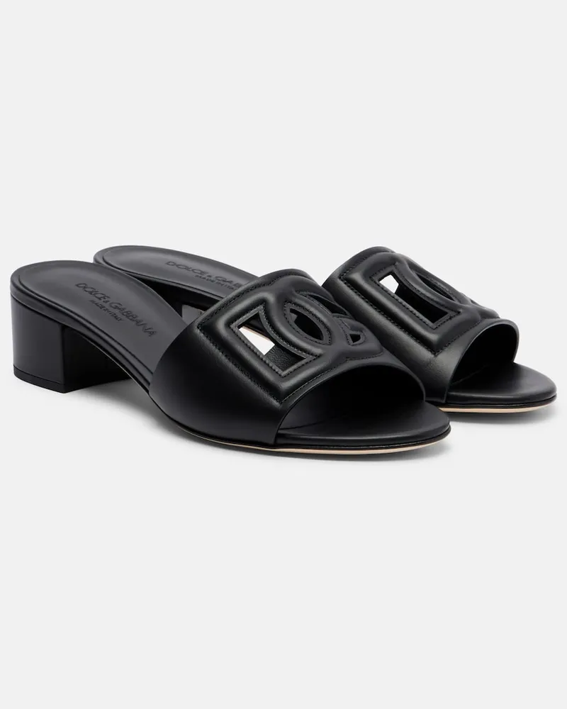 Dolce & Gabbana Pantoletten DG aus Leder Schwarz