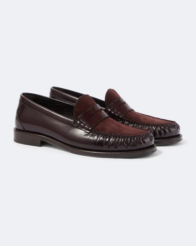 Brunello Cucinelli Loafers aus Leder mit Veloursleder Burgunderrot