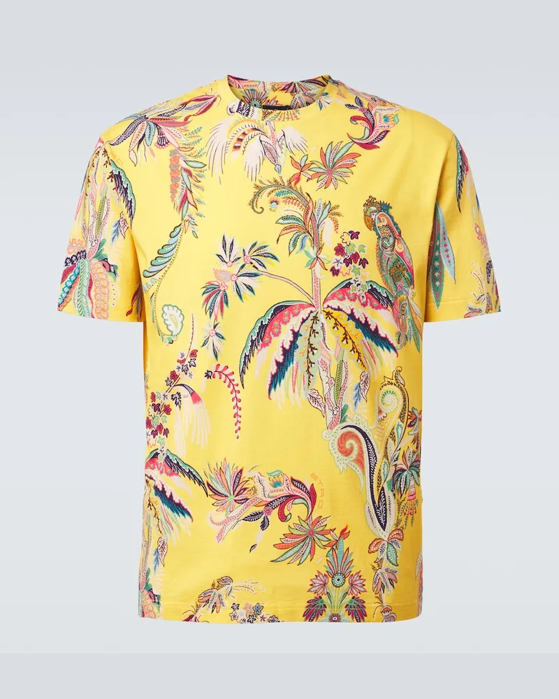 Etro Bedrucktes T-Shirt aus Baumwolle Gelb