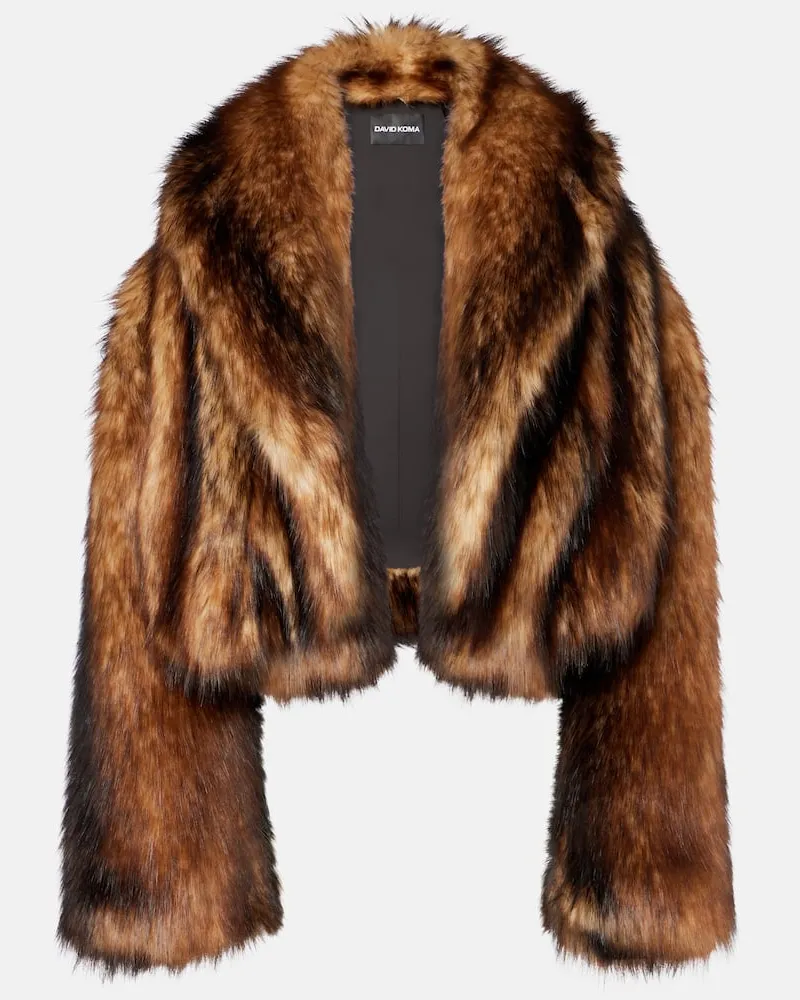 David Koma Cropped-Jacke aus Faux Fur Braun