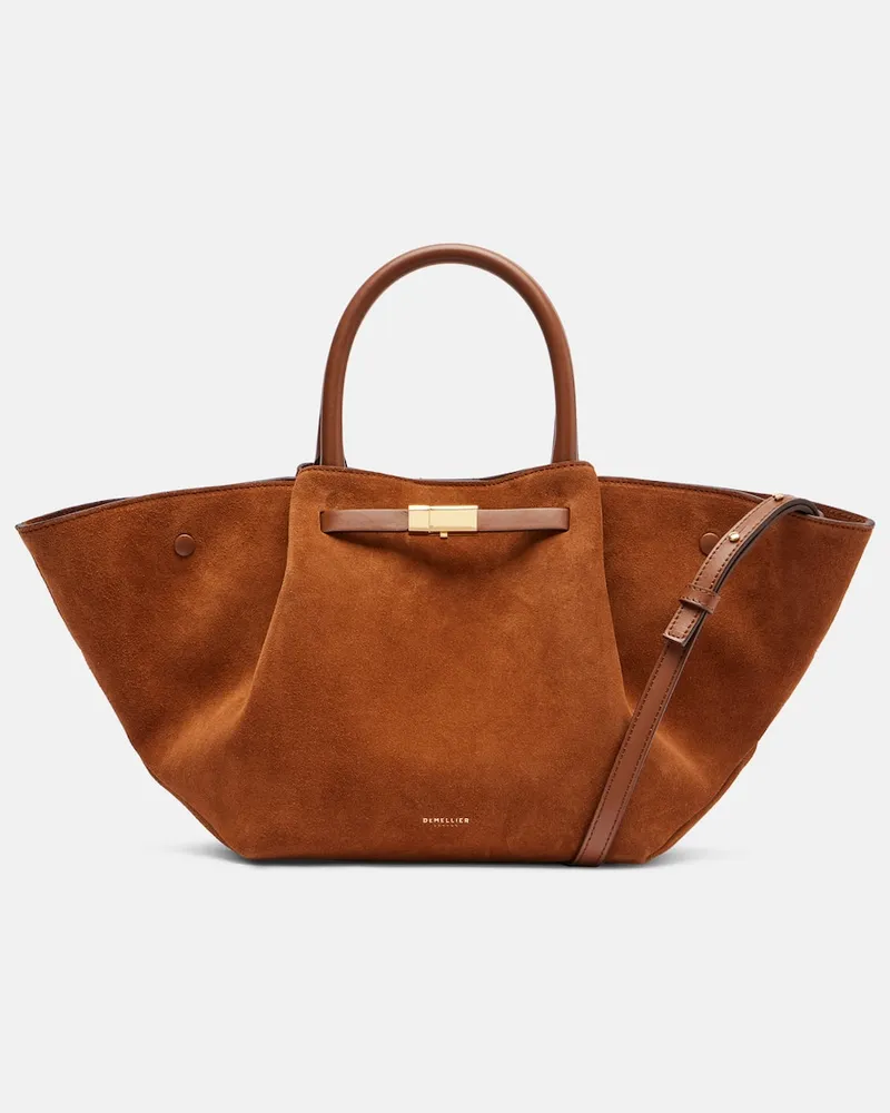 DeMELLIER Tote Bag New York Midi aus Veloursleder Braun