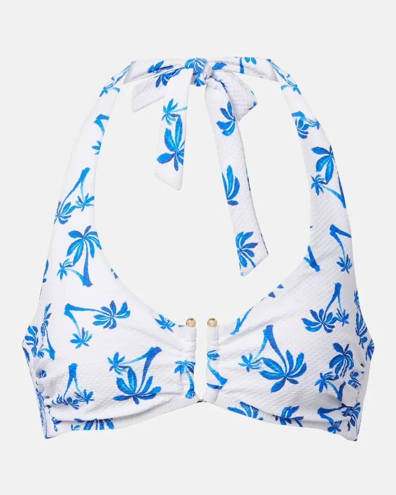 Heidi Klein Bedrucktes Bikini-Oberteil Palm Beach Weiß