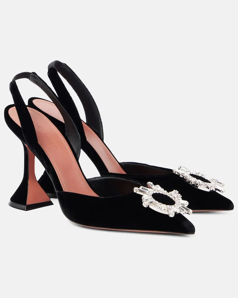 Amina Muaddi Verzierte Slingback-Pumps Begum 95 aus Samt Schwarz