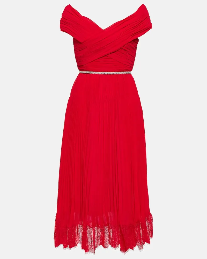 Self-Portrait Midikleid aus Chiffon Rot