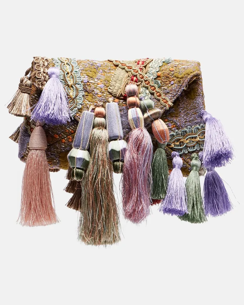 Dries van Noten Verzierte Clutch aus Jacquard Lila