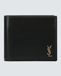 Saint Laurent Portemonnaie Tiny Cassandre East/West aus Leder Schwarz