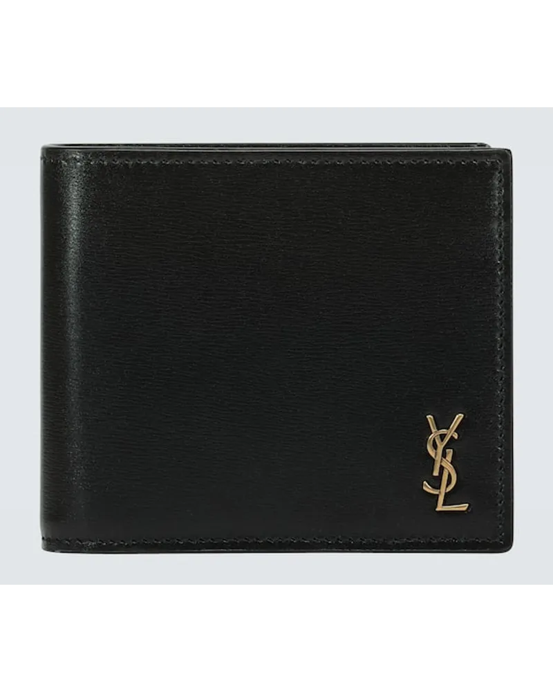 Saint Laurent Portemonnaie Tiny Cassandre East/West aus Leder Schwarz