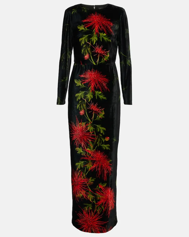 Oscar de la Renta Bestickte Robe aus Samt Schwarz
