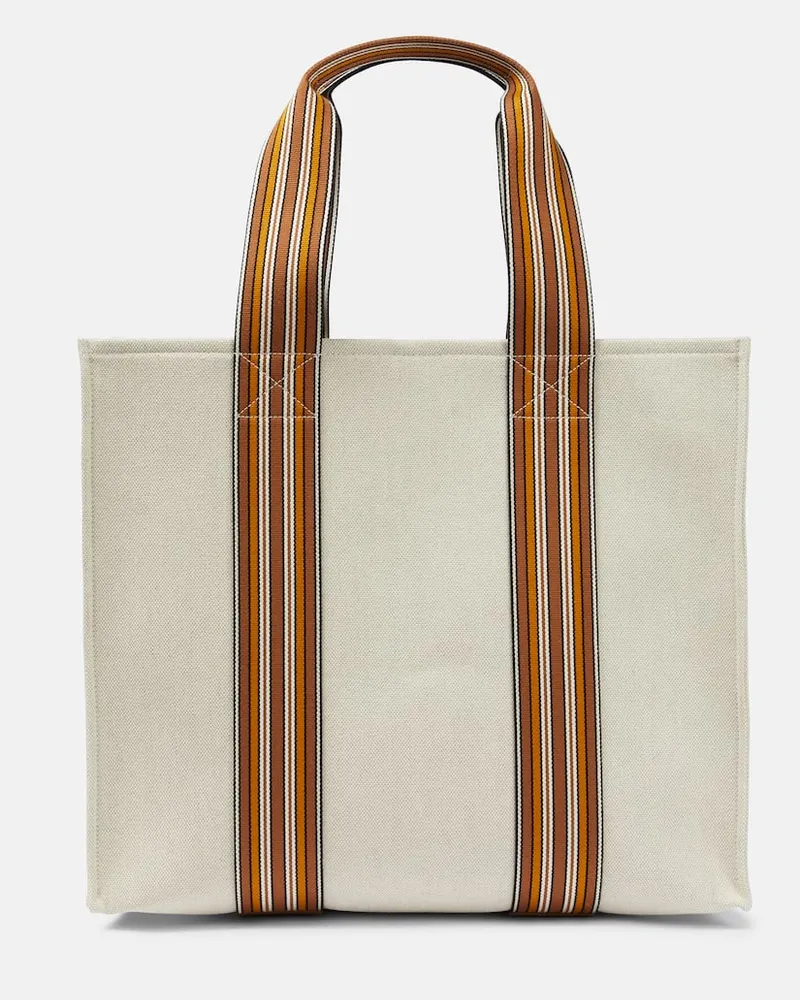 Loro Piana Tote The Suitcase Stripe Medium aus Canvas Weiß