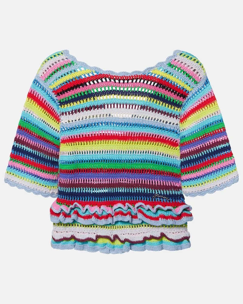 Ganni Top aus Häkelstrick Multicolor