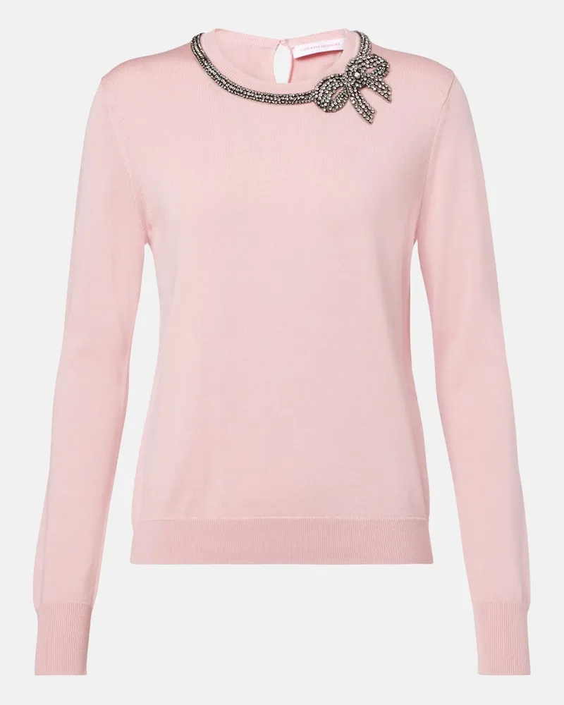 Carolina Herrera New York Verzierter Pullover aus Seide und Baumwolle Pink