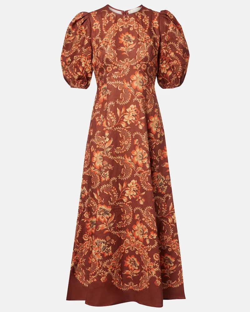 ALEMAIS Alémais Bedrucktes Midikleid Seraphina aus Leinen Burgunderrot