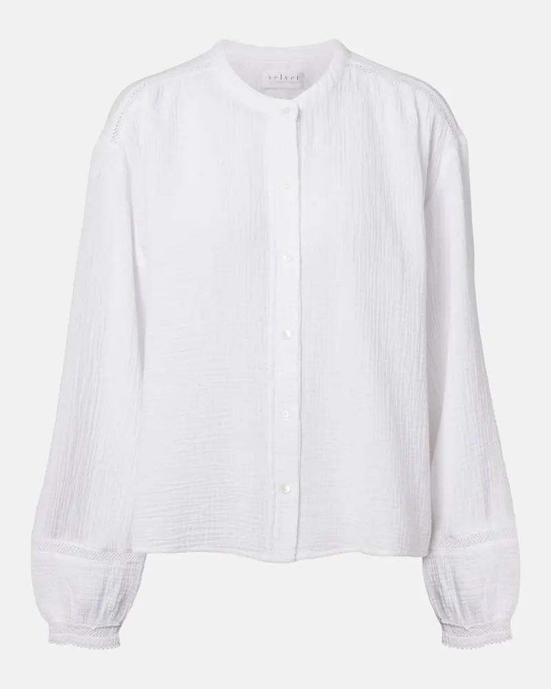 Velvet Bluse Taria aus Baumwollmusselin Weiß