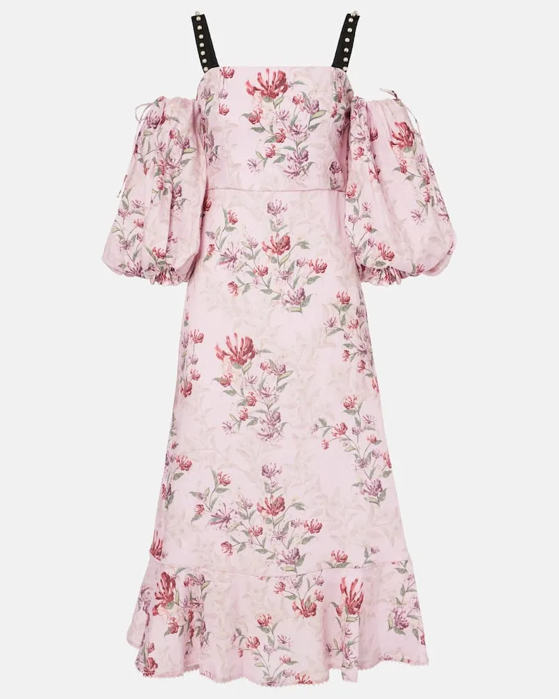 AGUA BENDITA Midikleid Mercedes Wisteria aus Leinen Pink