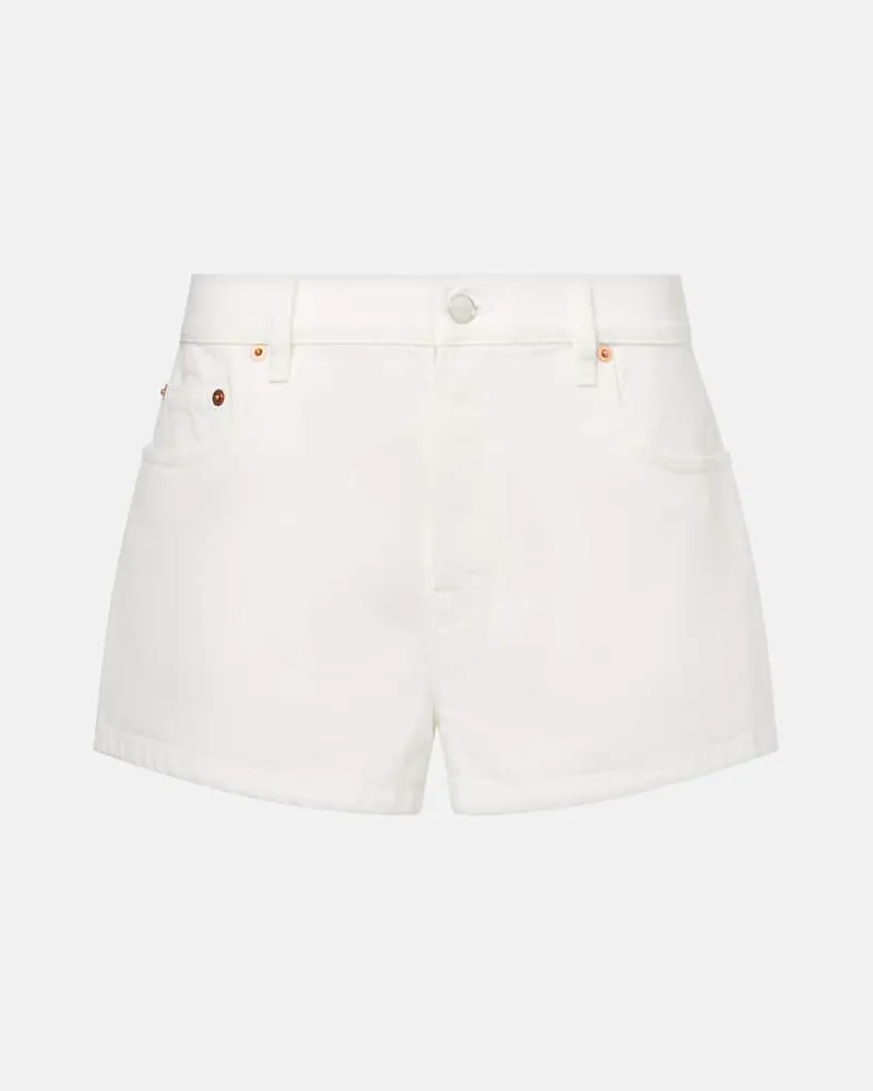 Gucci Jeansshorts mit Leder Weiß