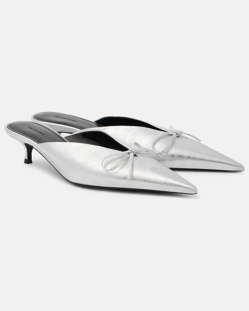 Balenciaga Mules Knife Bow 40 aus Metallic-Leder Silber