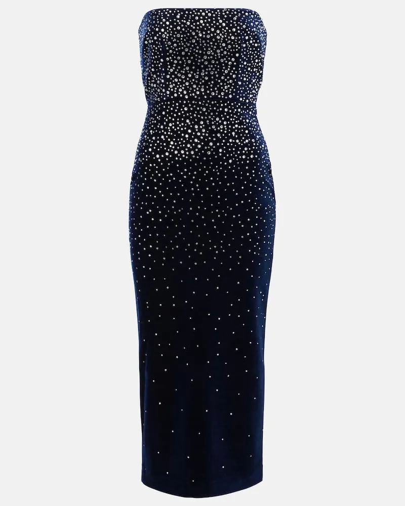Alex Perry Midikleid aus Samt mit Kristallen Blau