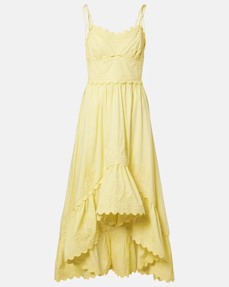 Juliet Dunn Besticktes Midikleid aus Baumwolle Gelb