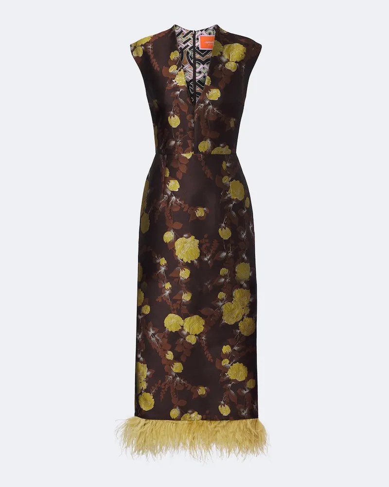 La DoubleJ Maxikleid Devon aus Jacquard mit Federn Multicolor