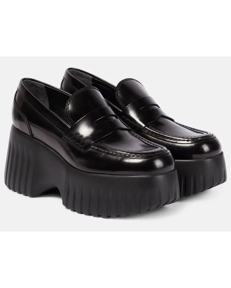 Hogan Plateau-Loafers H-Stripes aus Leder Schwarz