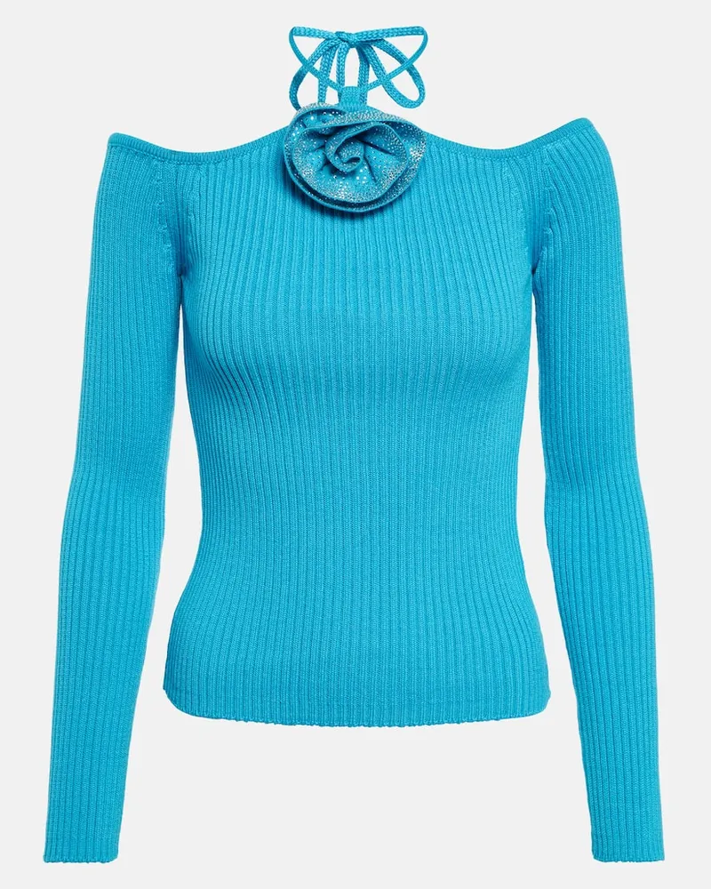 Giuseppe di Morabito Verziertes Top aus Rippstrick Blau