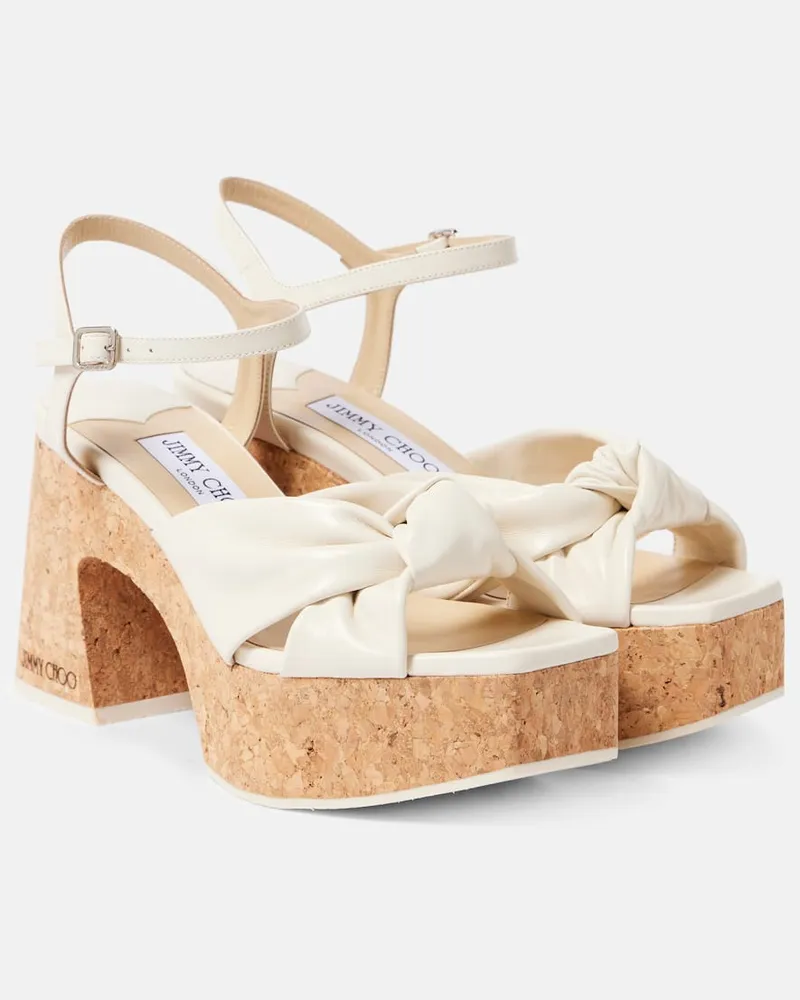 Jimmy Choo Plateausandalen Heloise 95 aus Leder Weiß