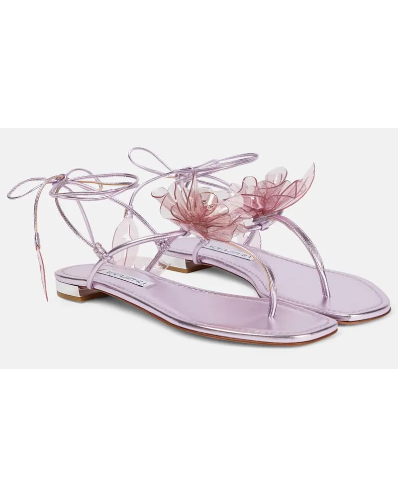 Aquazzura Verzierte Sandalen Zsa Zsa aus Metallic-Leder Lila