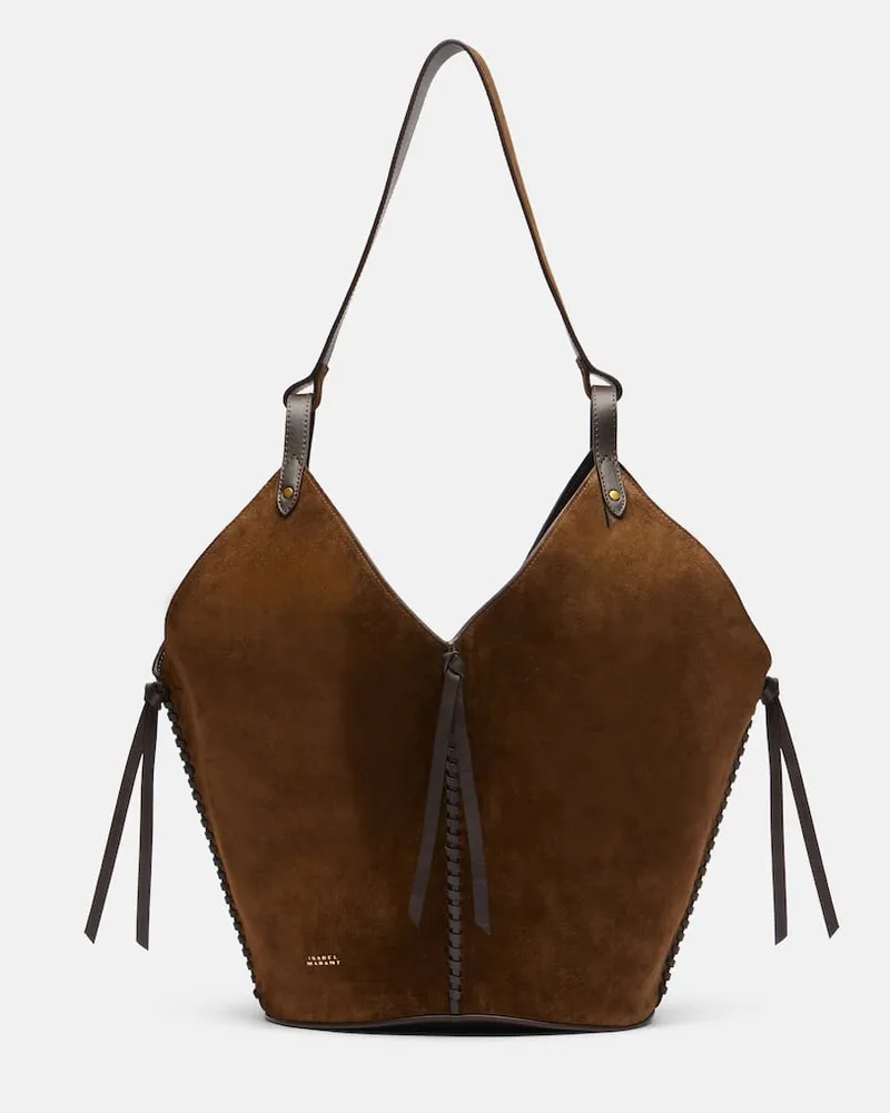 Isabel Marant Schultertasche Tampa Medium aus Veloursleder Braun
