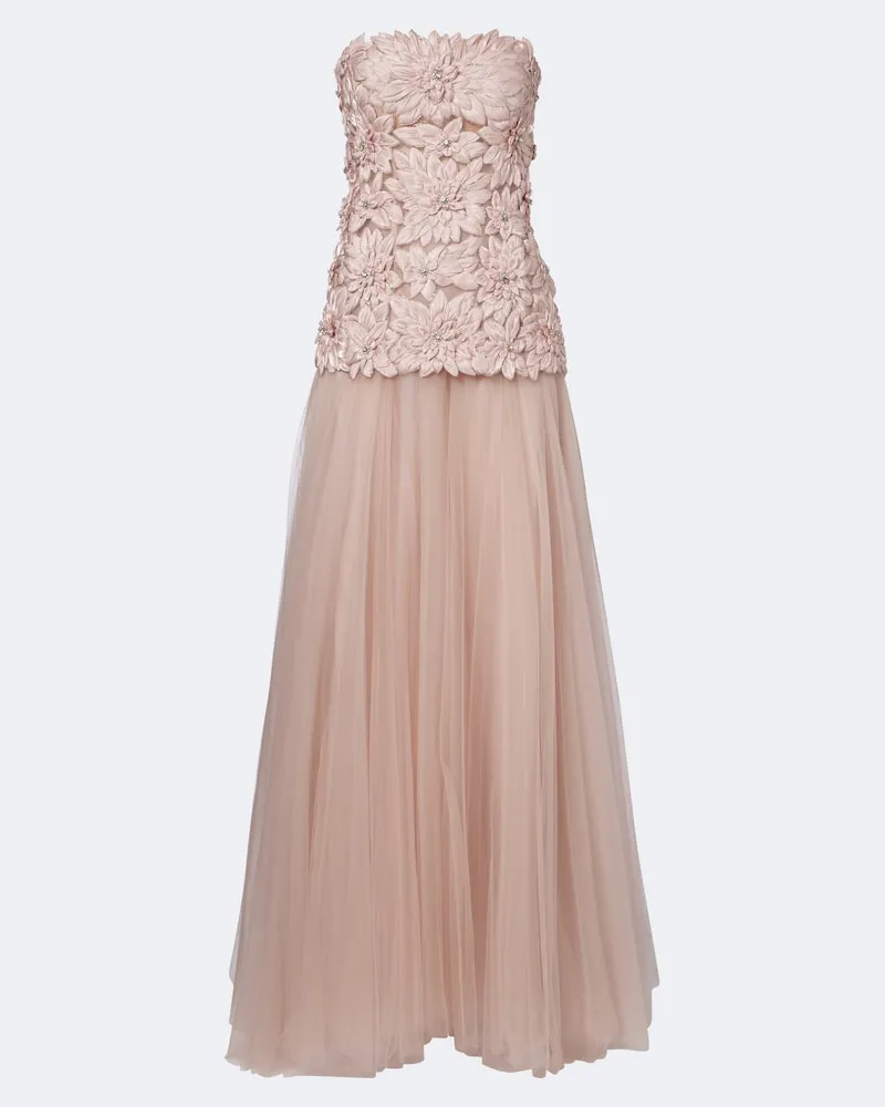 COSTARELLOS Verzierte Robe Gisella aus Satin und Tüll Rosa