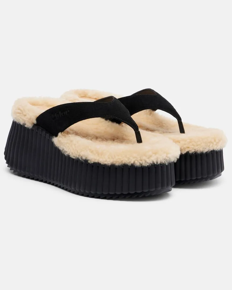 Chloé Chloé Plateausandalen Nama 80 aus Veloursleder Schwarz